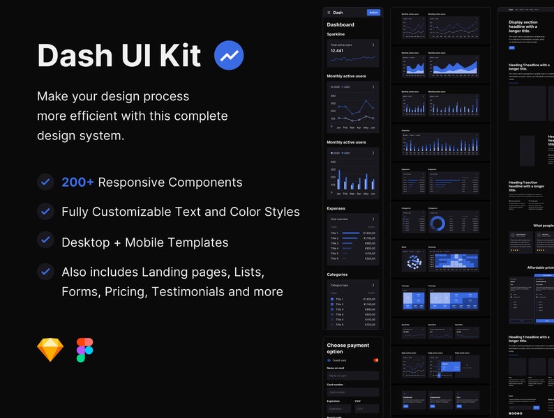 Dash UI Kit - Dark | Full-featured Premium Interface Builder | Website and App | Sketch and Figma | Digital Products | Blog & Dashboard image 1