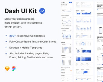 Dash UI キット - ライト | フル機能のプレミアム インターフェース ビルダー | ウェブサイトとアプリ | Sketch と Figma | デジタル製品 | ブログとダッシュボード