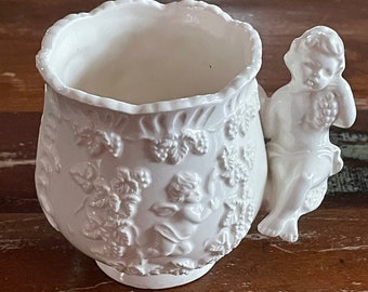 1950s Lefton Renaissance Cherub Pattern White Ceramic Taper Candlestick Holders Lefton candlestick holders Vintage lefton
