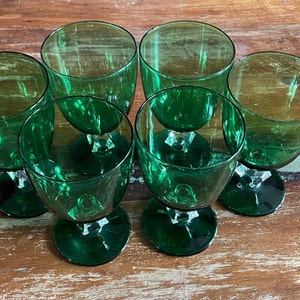 Mid Century Set of 6 Bryce Aquarius Green Pattern Wine Glasses Water Goblets MCM Barware