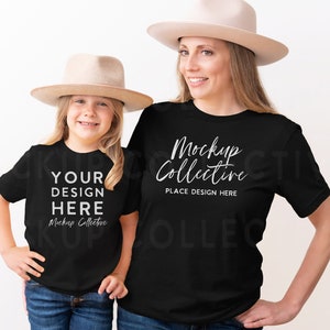 Bella Canvas Mommy and Me Black Shirt Mockup | Bella Canvas 3001 3001T | Rabbit Skins Mockup | Mom & Child Shirt Mockup