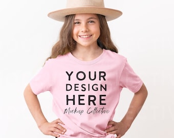 Bella Canvas Youth Short Sleeve T-Shirt | Pink Youth Mockup | 3001Y Bella Canvas Youth T-Shirt Mockup | Valentines Day Mockup