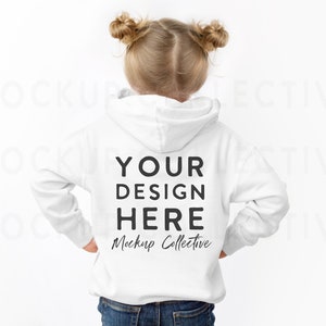 Rabbit Skins 3326 | Kids White Hoodie Mockup - Back of Hoodie | Back of Hoodie Mockup | Kids Back of Hoodie Mockup | Rabbit Skins 3326