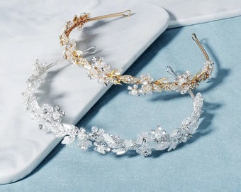 Diademas de flores de cristal hechas a mano para mujer, accesorios de lujo para el cabello, corona de diamantes de imitación, tiaras