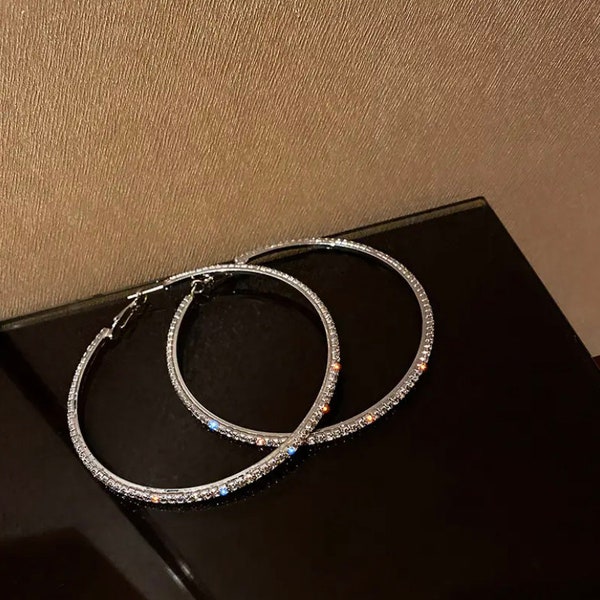 Orecchini a cerchio con strass Orecchini a cerchio lucidi per le donne Cerchi da festa di lusso Elegante regalo a cerchi in oro argento