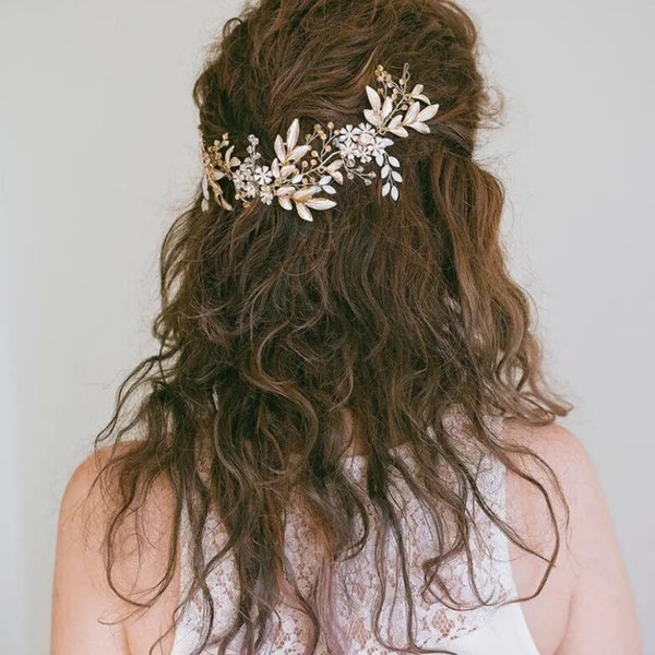 Bandeaux de mariée en perles de cristal en alliage de champagne, peigne à cheveux, princesse, bandeau en ruban de mariée, accessoires