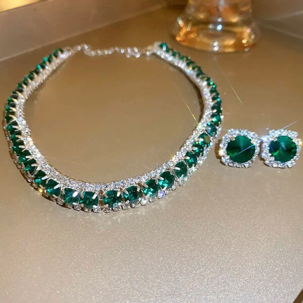 Set Gioielli Collier Orecchini Cristalli Strass Sposa Collana Argento 5