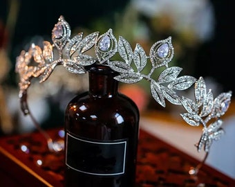 Diadème de mariée en cristal scintillant, couronne, accessoire de cheveux, zircone, Meghan Markle, mariage, bijoux pour femmes