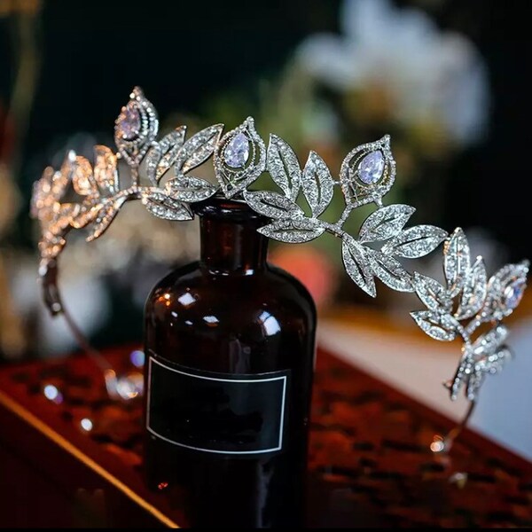 Diadema da sposa in cristallo scintillante, corona, accessorio per capelli, zirconi, Meghan Markle, matrimonio, gioielli da donna