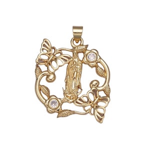 24K Gold Virgin Mother Mary with Butterflies Necklace