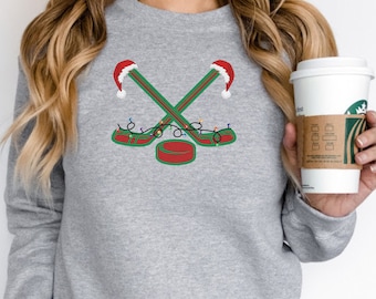 Christmas Ice Hockey Shirt, Hockey Lover Gift, Xmas Sport T-shirt, Hockey Mom Tee, Hockey Player Shirt, Hockey Team T-shirt, Christmas Gifts