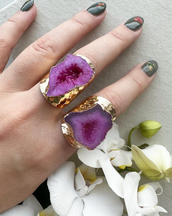 Chunky Gold Ring With Natural Stone Big Stone Ring Big Statement