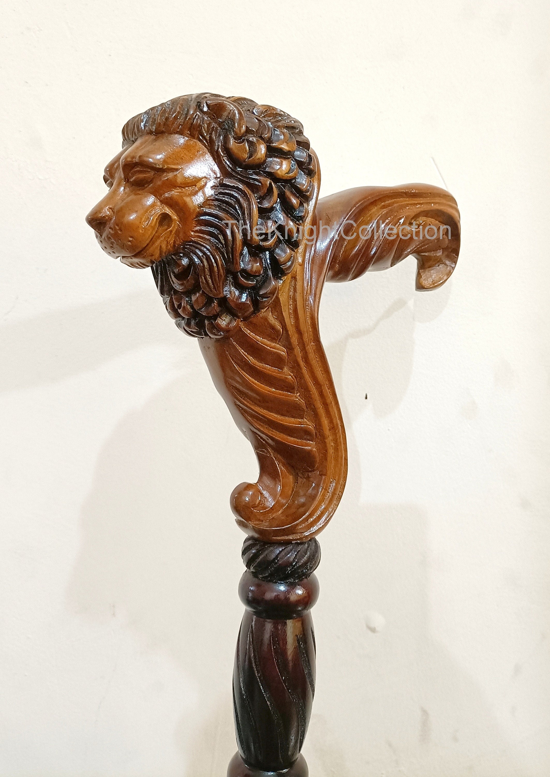 Designer Art Lion Head Cane Wooden Walking Stick Ergonomic Etsy