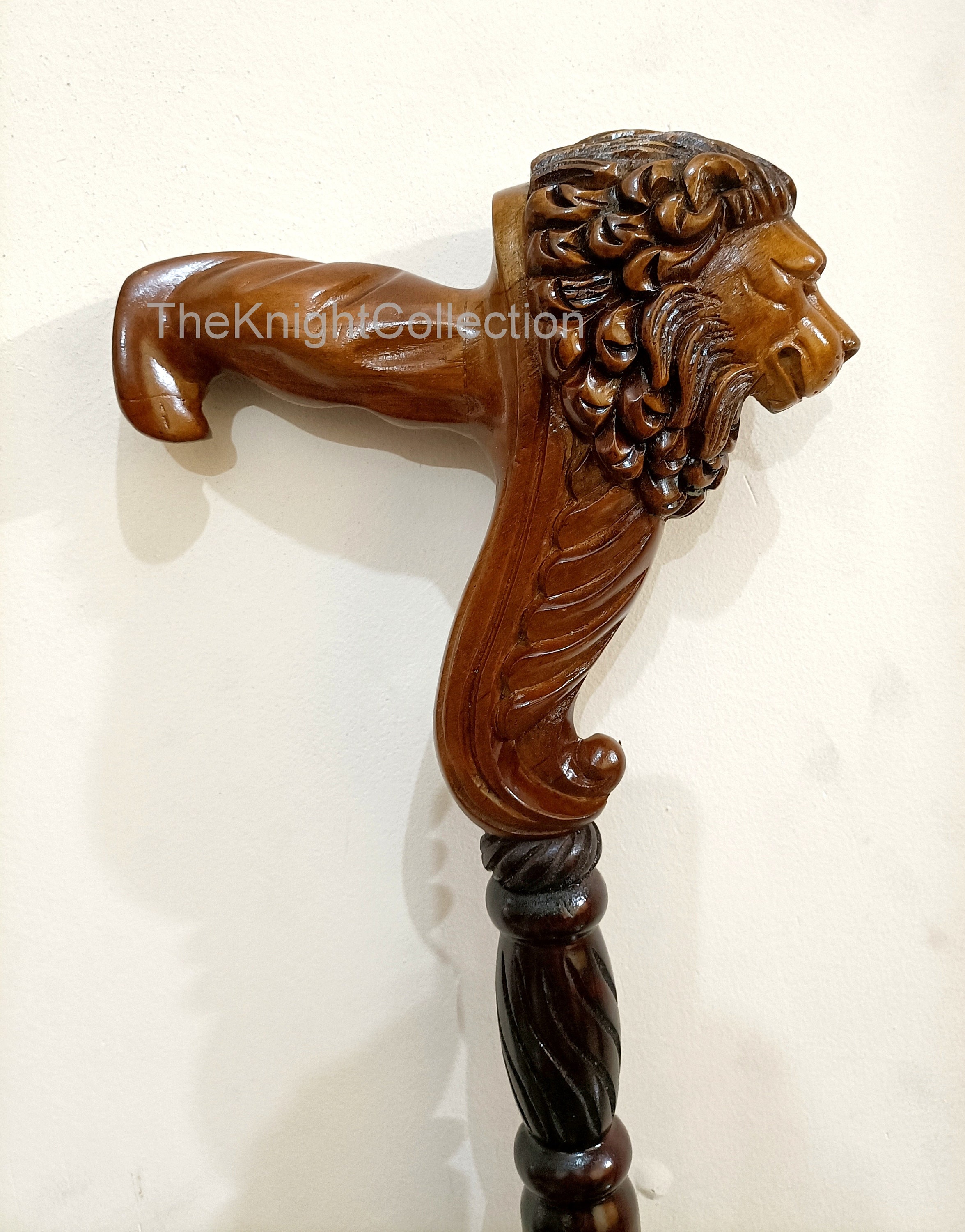 Designer Art Lion Head Cane Wooden Walking Stick Ergonomic Etsy