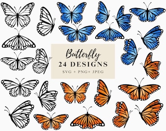 Paquete de diseño Butterfly SVG 24, decoración de mariposas, mariposas monarca, imágenes prediseñadas de mariposa, mariposa PNG