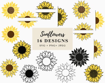 Paquete SVG de girasol, signo de girasol, diseño de girasol diy, descarga instantánea digital