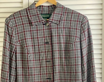 Ladies Plaid Jacket, size 14, Black Red White Plaid