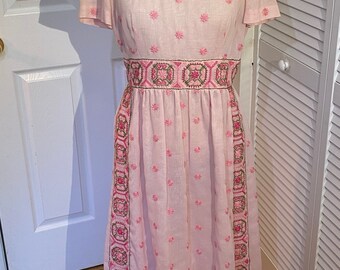 Delightful Pink Gauze Floral Dress With Embroidery
