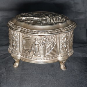 Trinket Box or Jewelry Casket Large Silver Tone Red Interior Mid Century Estate Find