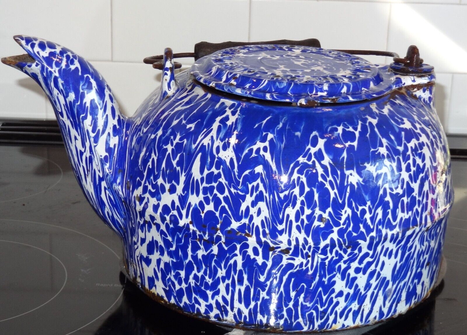 Wrought Iron Range Co Cast Iron Cook Stove Tea Kettle Pot Teapot Blue