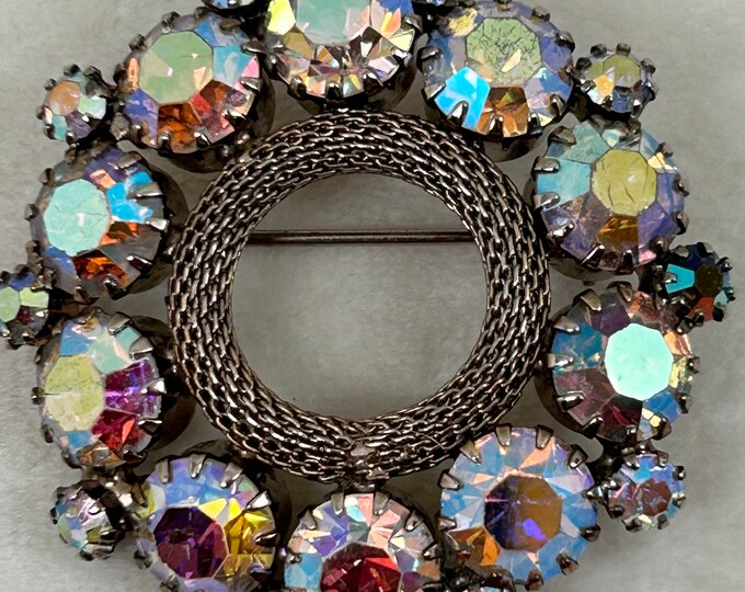 Vintage WEISS AB Rhinestone Gold Tone Mesh Circle Brooch Pin - Etsy