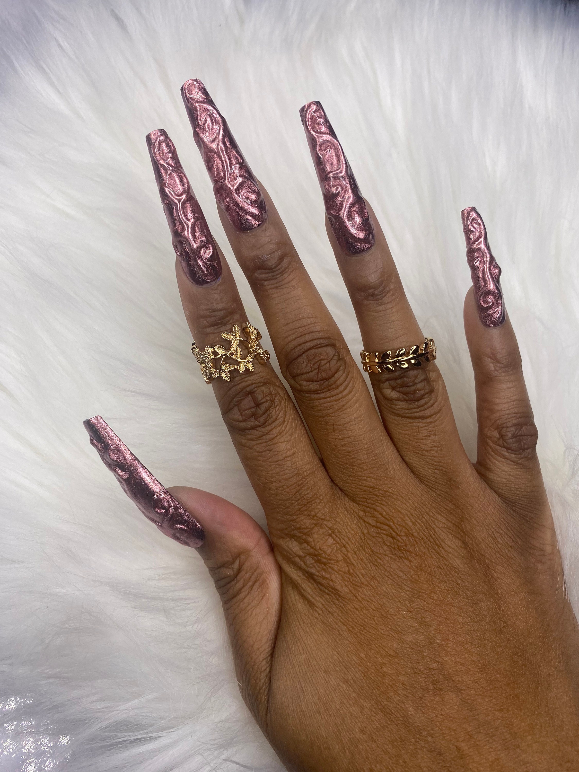 Rose Gold Chrome 3D Press on Nails - Etsy Rose Gold Chrome 3D Press on Nails - Etsy