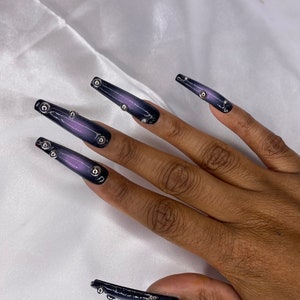 Aura Nails | Press On Nails| Black and Purple Aura Nails | Purple Nails