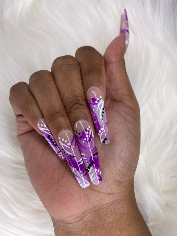 90s Style Press on Nails purple | Etsy