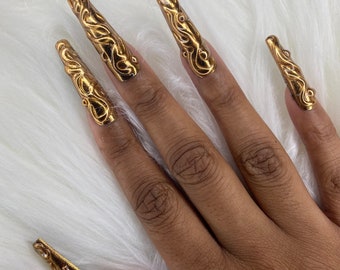 Gold Chrome Nails | Chrome Nails| 3D Nails | Gold Press On Nails