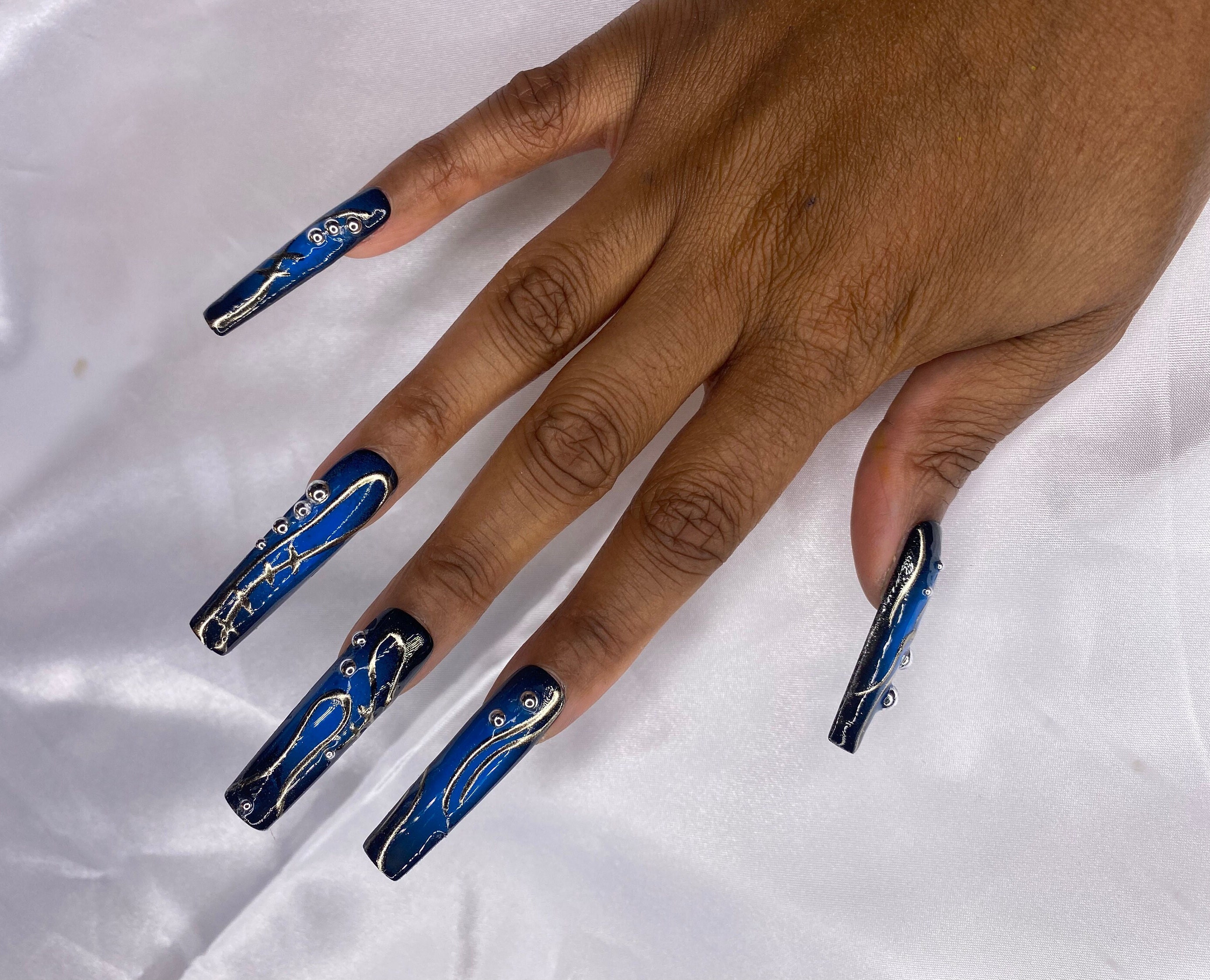 Buy Aura Nails Chrome Nails Blue and Black Nails Online in India - Etsy