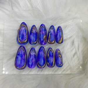 Blue and Purple Press On Nails | Watercolor Press On Nails | Blue and Purple Press on Nails
