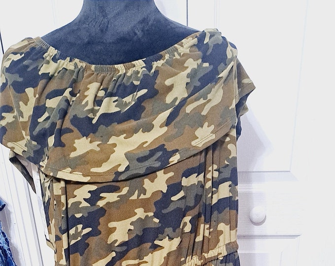 Camoflauge off the shoulder soft wide leg rompers, camo jumper, camo clothing