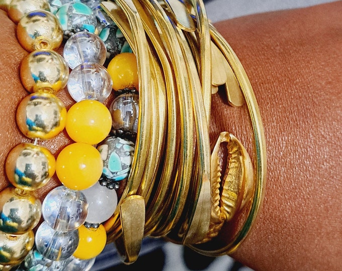 African Brass Gold Bangles, Stackable Bracelets, Boho Statement Bangles, African Brass Bracelet, Gold Bracelets