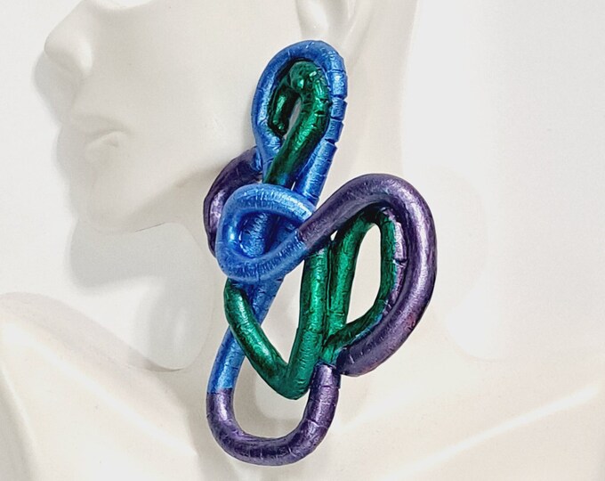 Mardi Gras Earrings, Mardi Gras Geometric Irregular Shaped Polymer Clay Earrings, Statement Jewelry,  Pierced Ears Only.