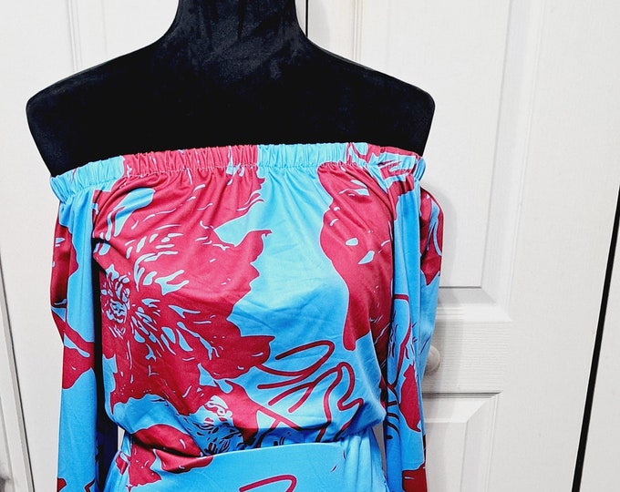 Floral 2 piece maxi skirt set, off shoulder set