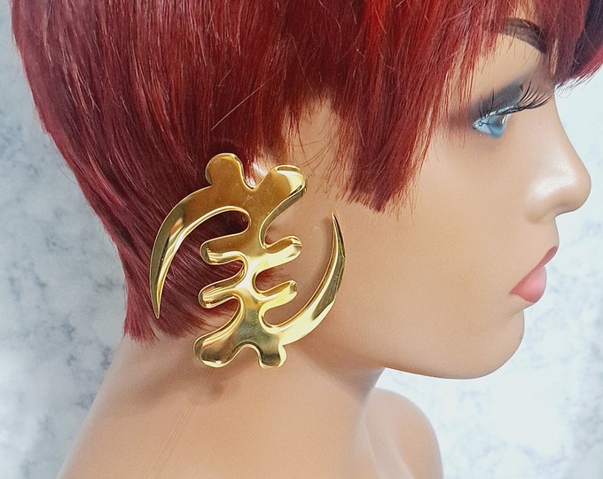 Anniyo African Symbol Earrings, Stainless Steel Earrings, Brass Earrings, Gold Statement Earrings