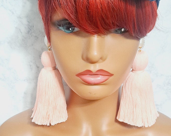 Coral Soft Pink Tassel Earrings,  Soft Luxury Tassel Earrings, Statement Tassel Earrings, Bold and Unique Statement Earrings