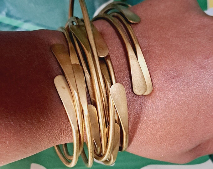 Raw African Brass Bangles, Stackable Bracelets, Boho Statement Bangles, African Brass Bracelet, Gold Bracelets