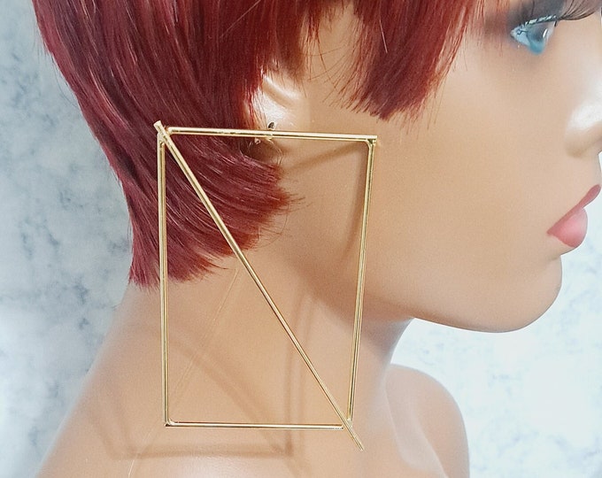 Square Earrings, Oversized Earrings, Akwatia Earrings, Genuine Brass Earrings, Brass statement earrings, gold statement earrings