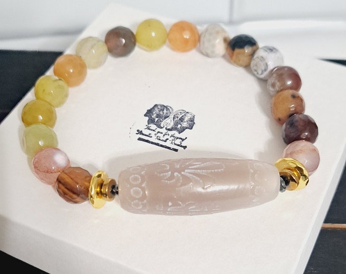 Men Mixed Agate and Bold Center Piece Beaded Bracelet, Men Bracelets, Men beaded bracelets