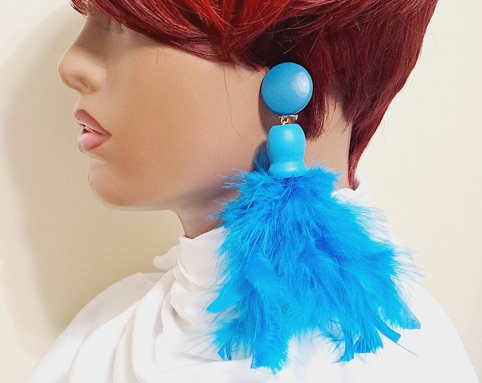 Turquoise Feather Earrings. Statement Earrings, pink Dangling Earrings, Tassel Earrings.