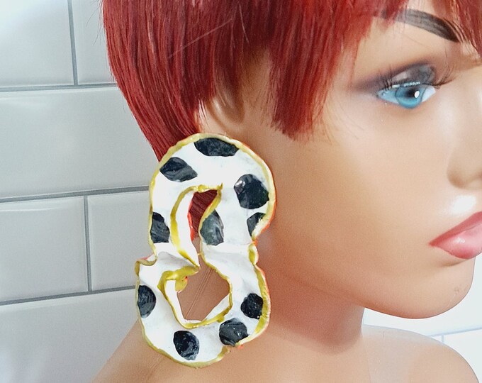 Polka Dot Earrings, Black and White Earrings, Statement Earrings, Bold Earrings, Polymer Clay earrings