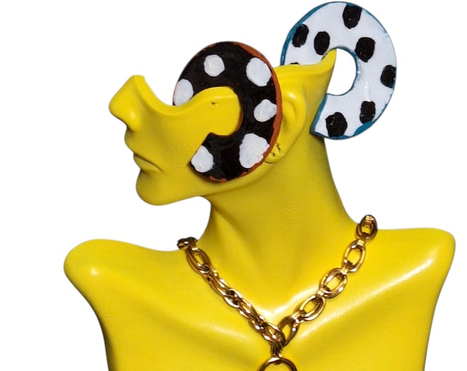 Hand Painted Polka Dot Hoop Earrings: Black and White Animal Print