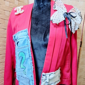 Upcycled Denim Patchwork Blazer - Sleeveless Vintage Statement Blazer