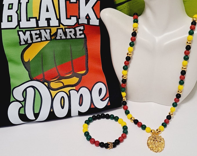 Juneteenth necklace and bracelet set, Black Men Are Dope Graphic Tshirt, Freeish Necklace, Black History Beaded Necklace, Beaded Necklace,