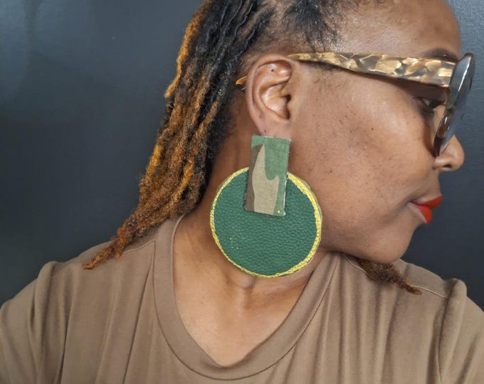 Handmade Geometric Camo Earrings: Faux Leather Earrings, Bold Statement