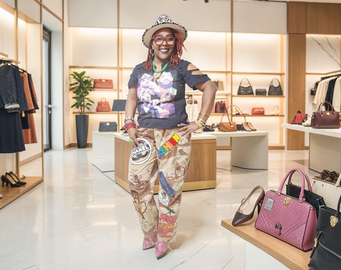 XL Upcycled Military Camo Patchwork Pants: Statement Style