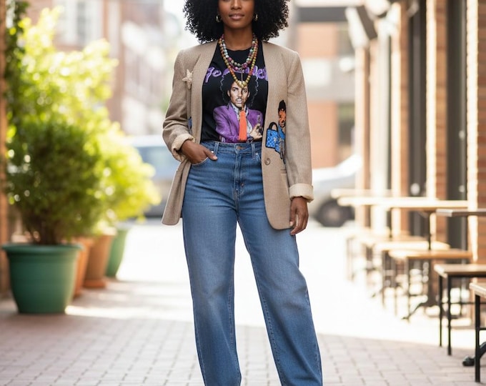 Denim distressed Betty Boop upcycled blazer: patchwork blazer