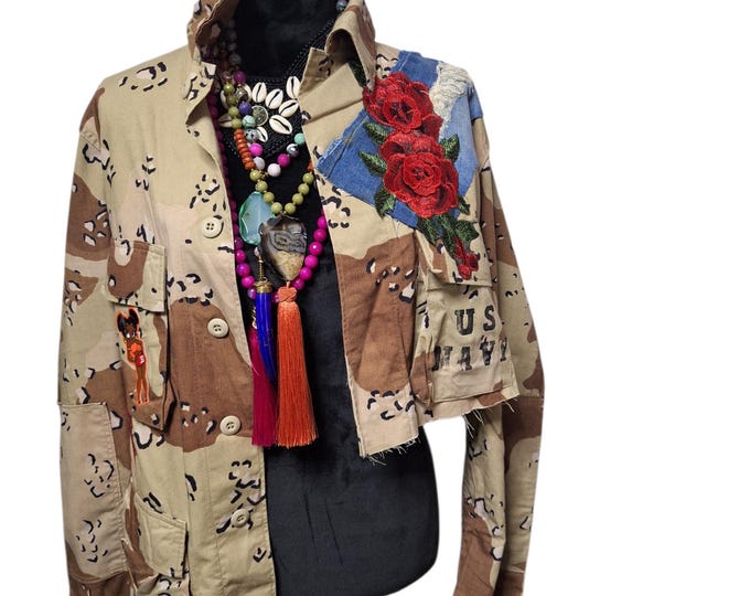 XL Camo Patchwork Jacket: Upcycled Military Style