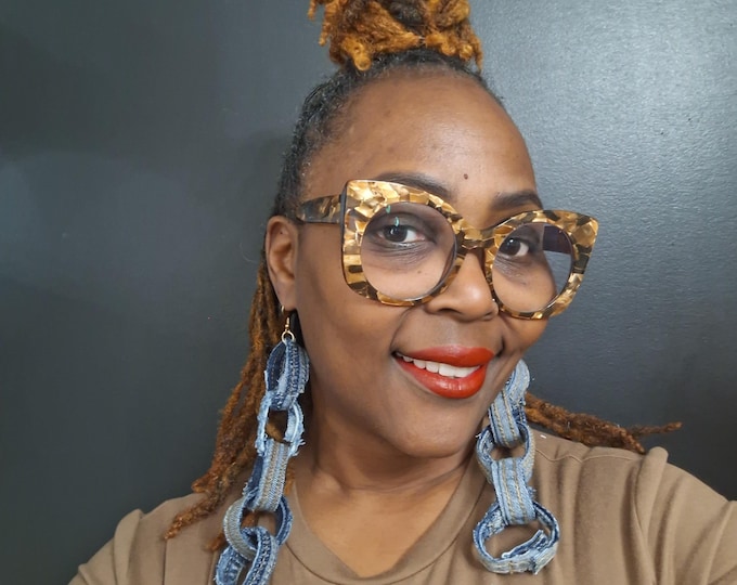 Handmade Sculpted Clay Earrings: Brown Animal Print, Geometric Post